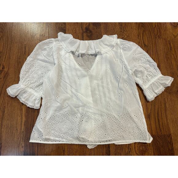 Madewell Women's Pintuck Ruffle Puff Sleeve Cotton Top – White – Size Small - Picture 2 of 8